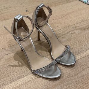 Aldo Silver Rhinestone Ankle-Strap Stiletto Heels